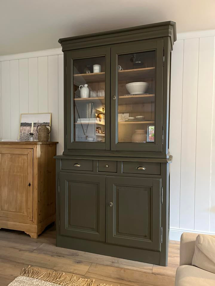 Buffet 2 corps vitré ancien en pin – pièce unique