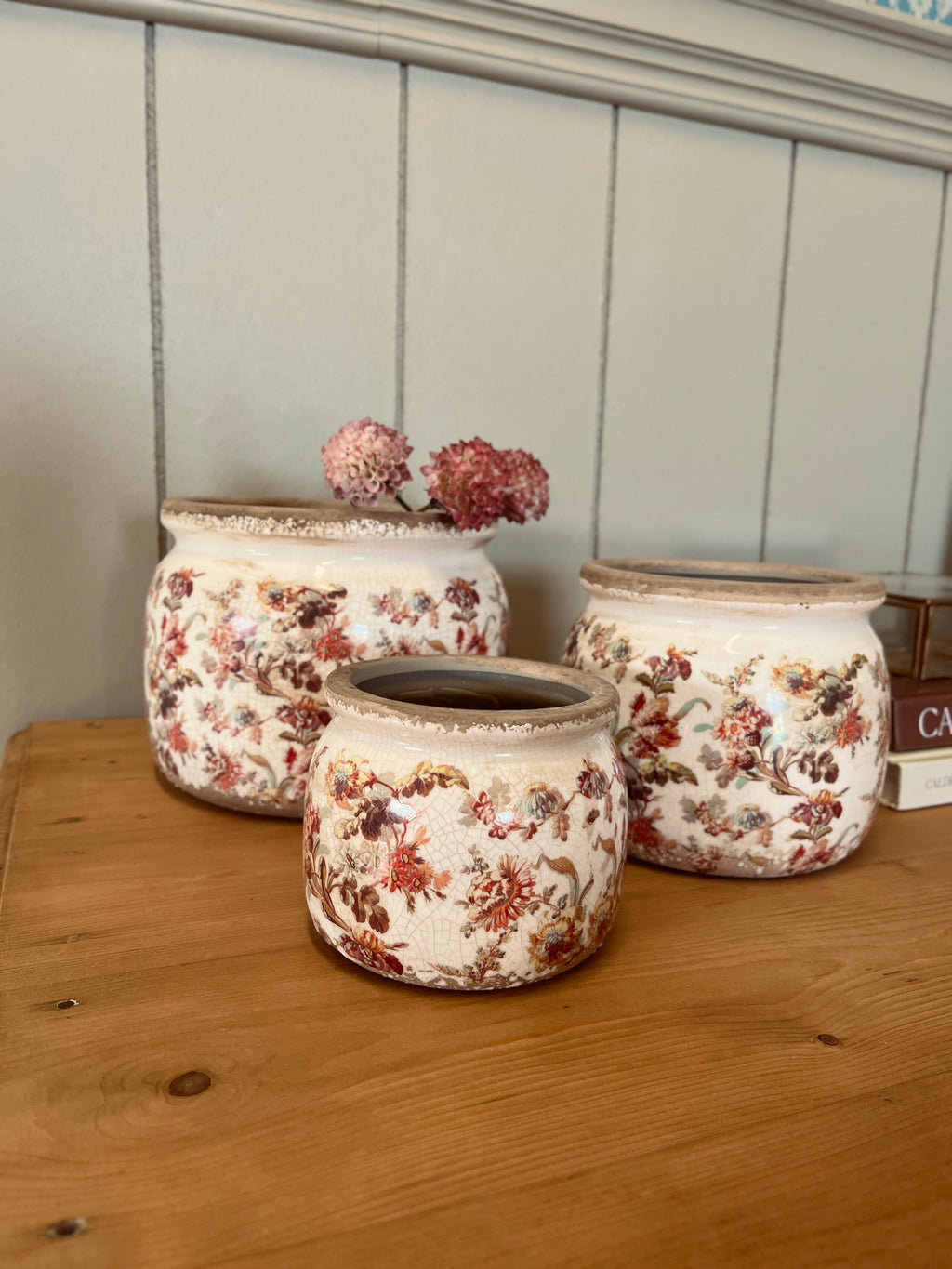 Cache pot rond fleurs vintage