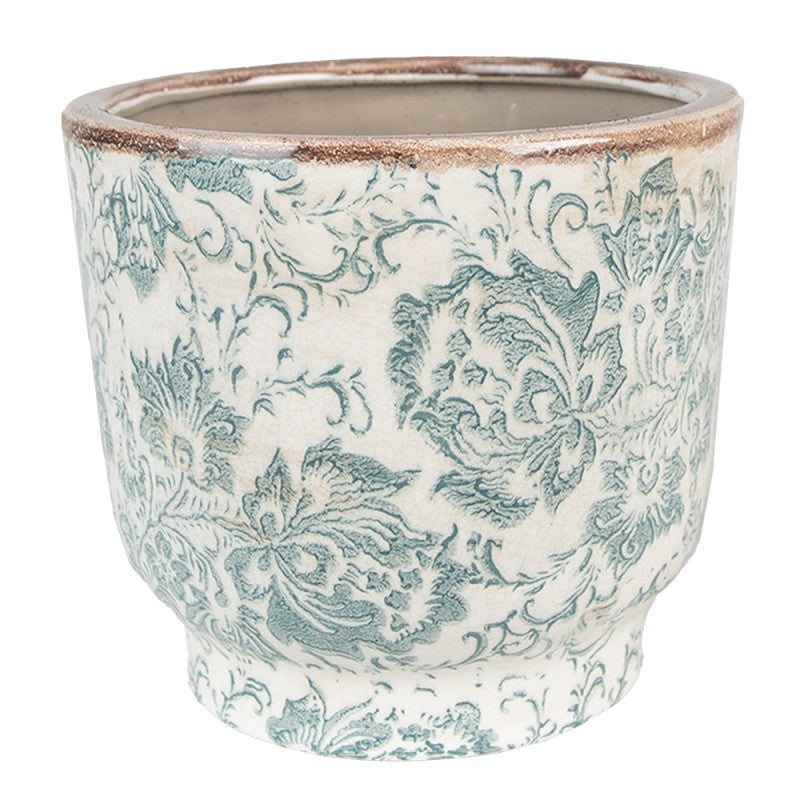 Cache pot large fleuri vert