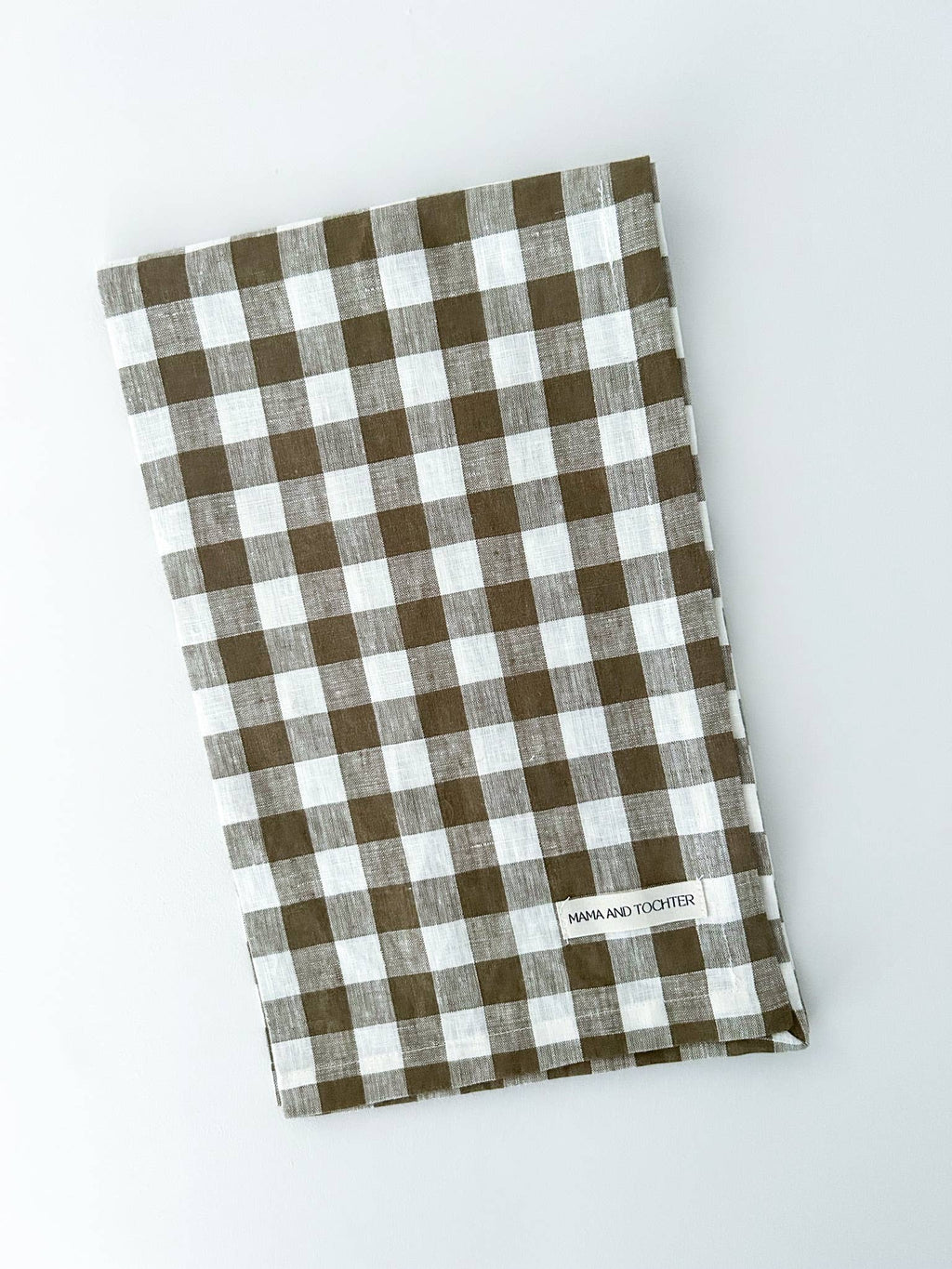 Torchon en lin pur français - Gingham olive