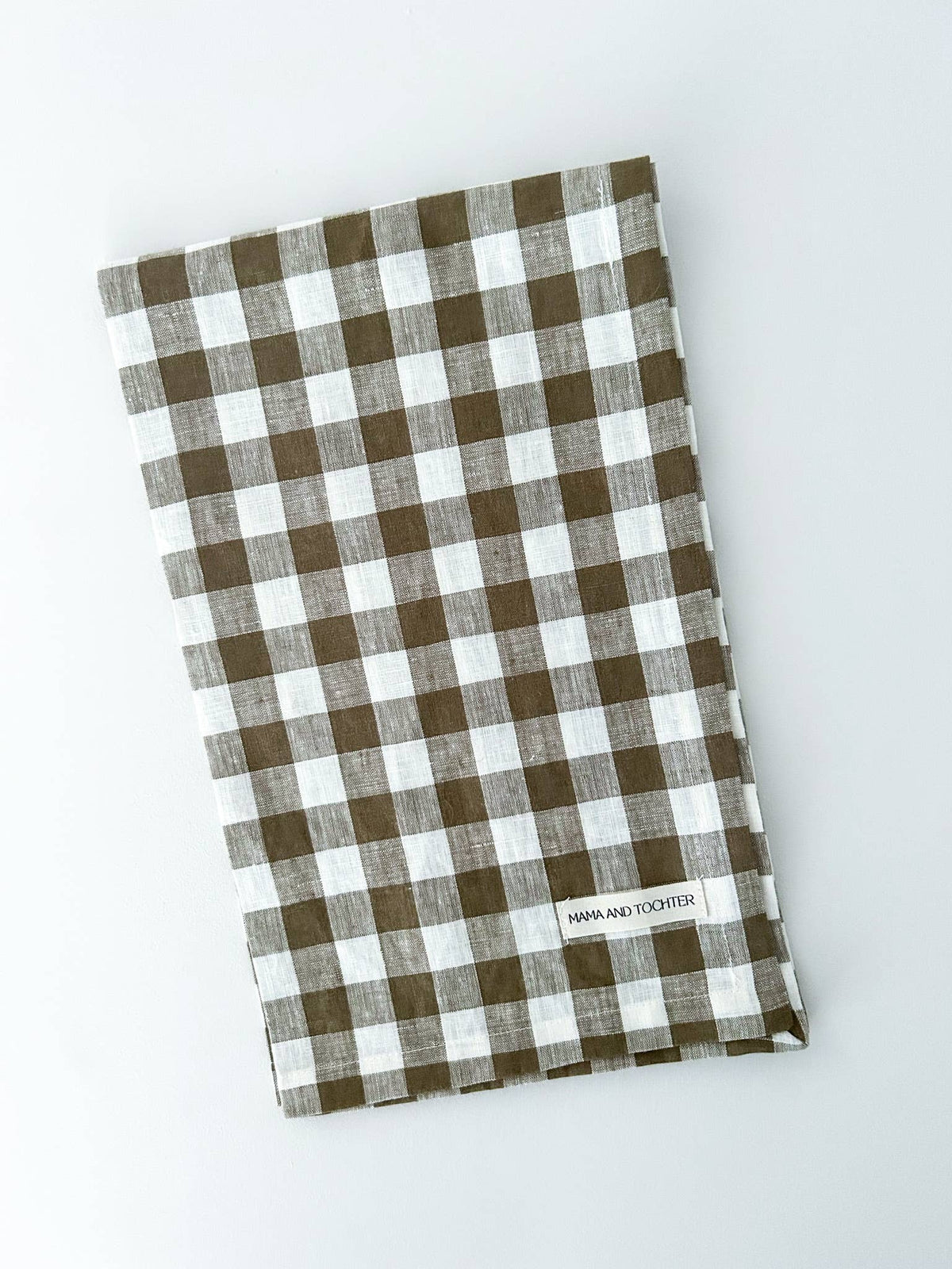 Torchon en lin pur français - Gingham olive