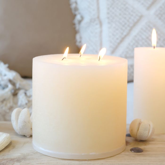 Bougie pilier rustique à 3 mèches 80h - crème
