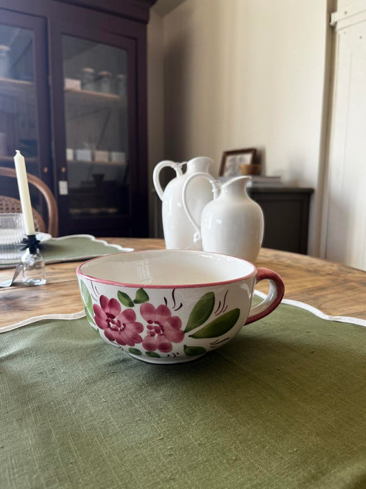 Bol en céramique fleuri avec anse - vintage