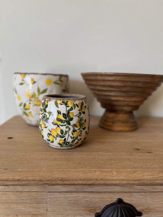Cache pot vieilli citrons arrondi