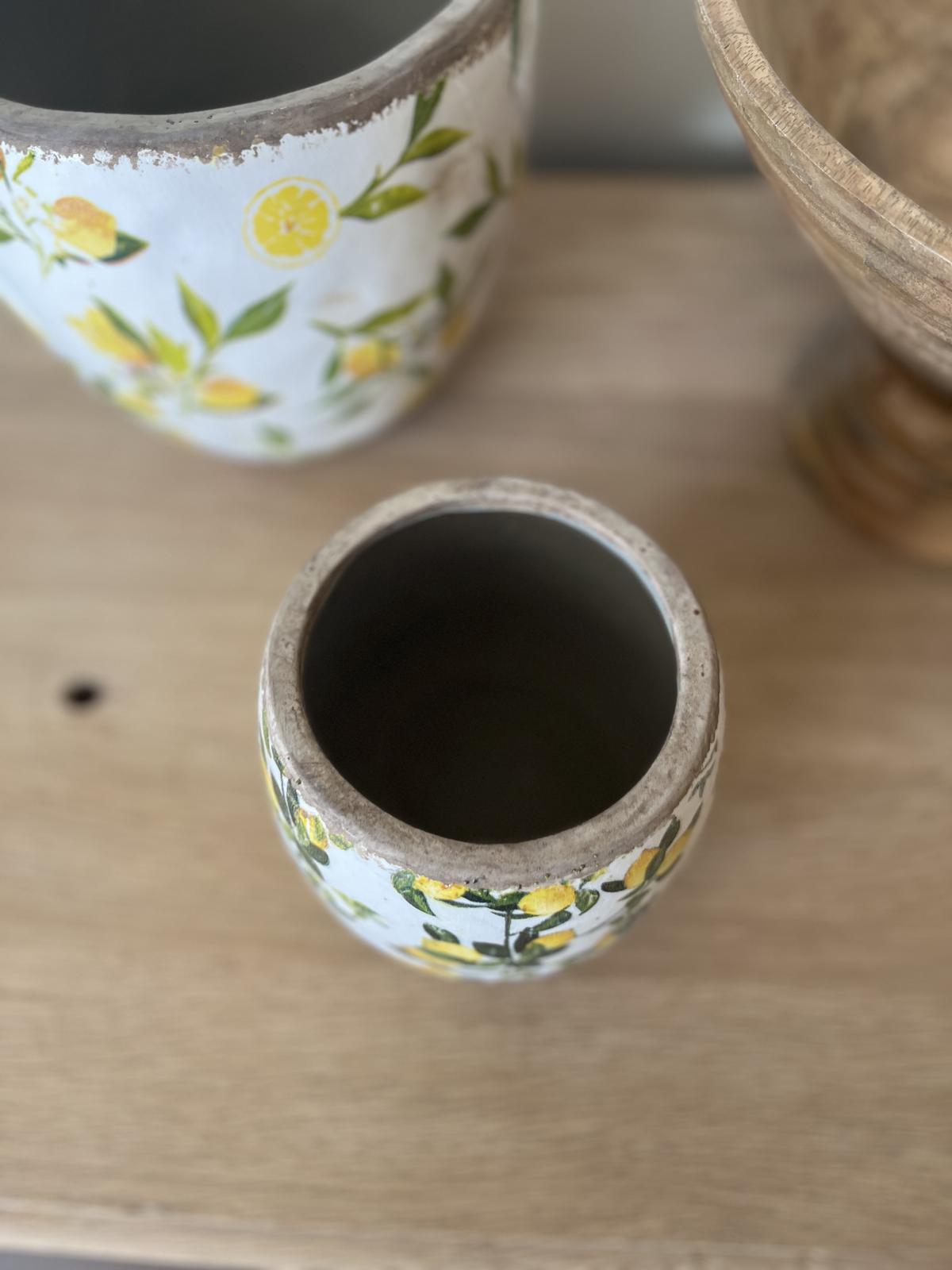 Cache pot vieilli citrons arrondi