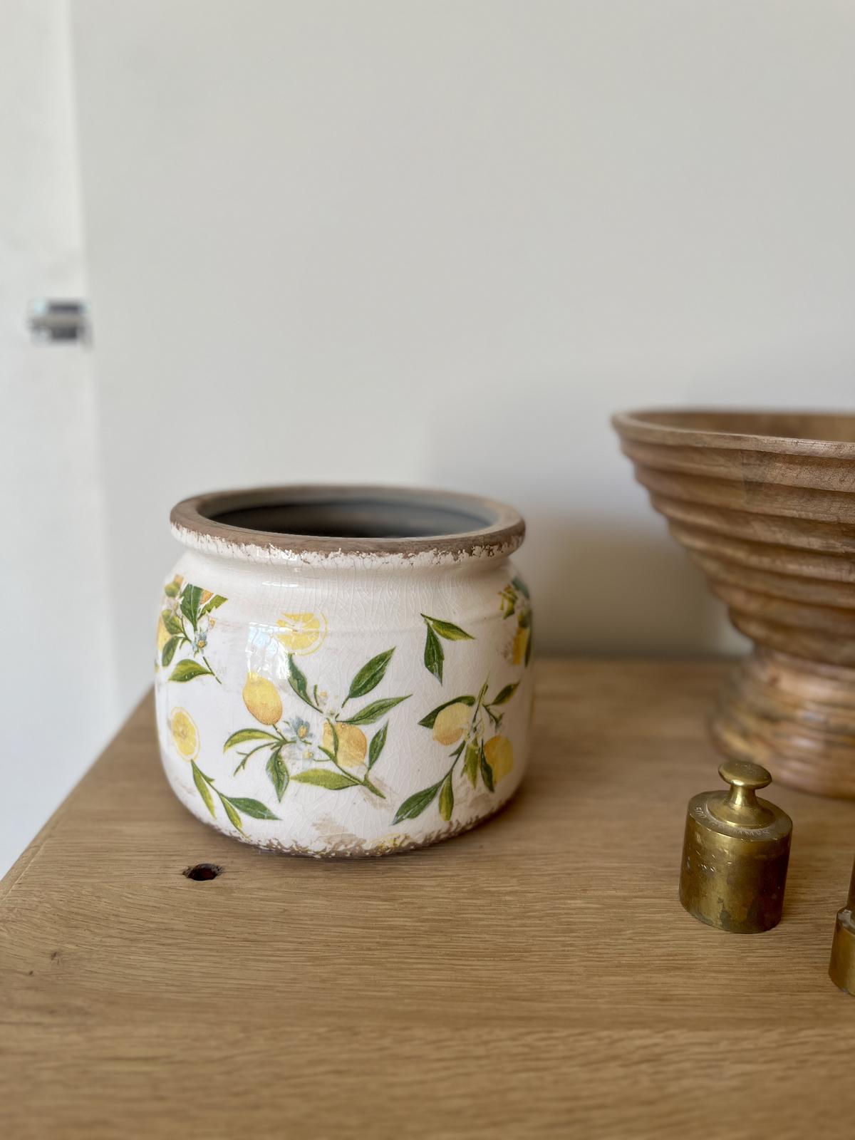 Cache pot rond citrons