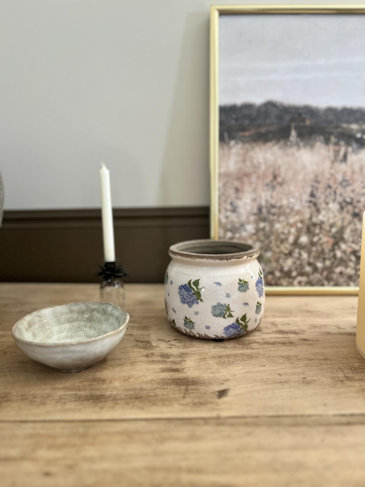 Cache pot rond hortensias