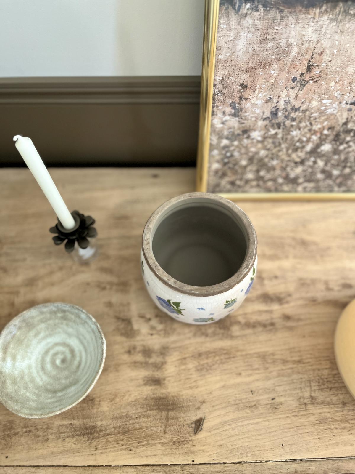Cache pot rond hortensias