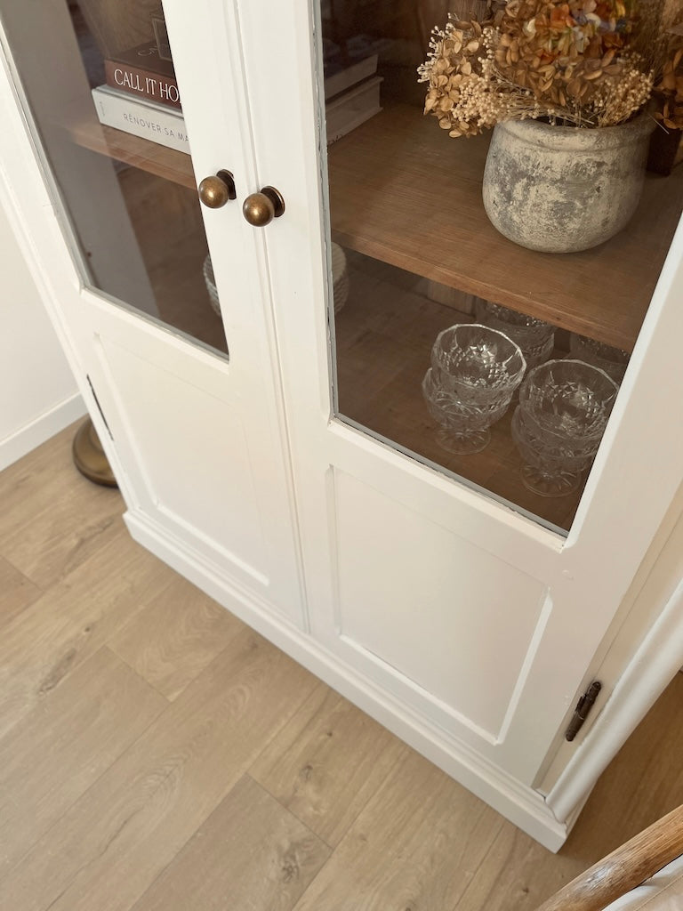 Vitrine 2 portes blanche et bois
