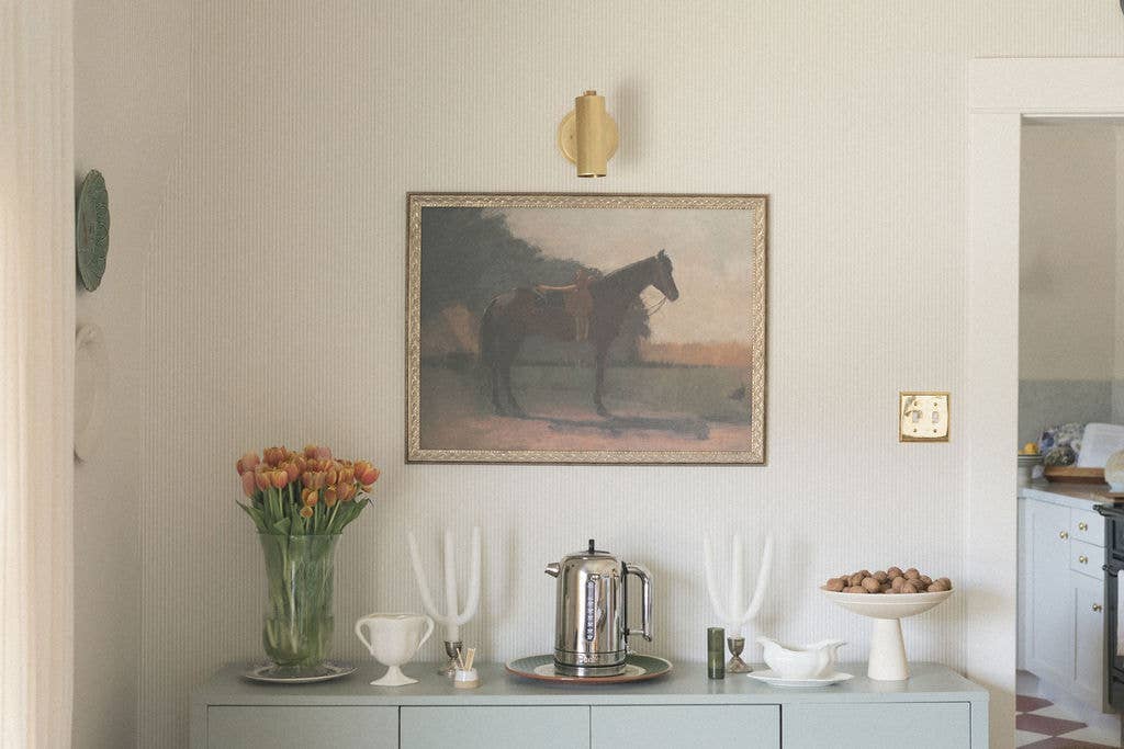Impression d'art antique encadrée avec cheval sellé