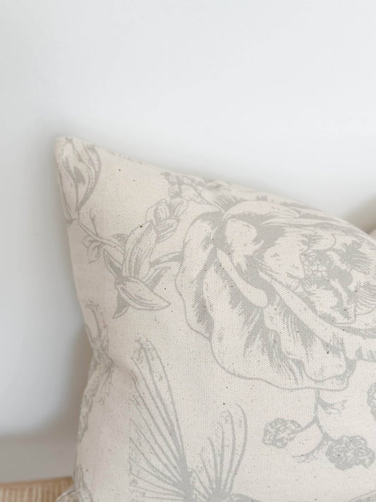 Coussin en coton 50×30 — imprimé oiseau gris