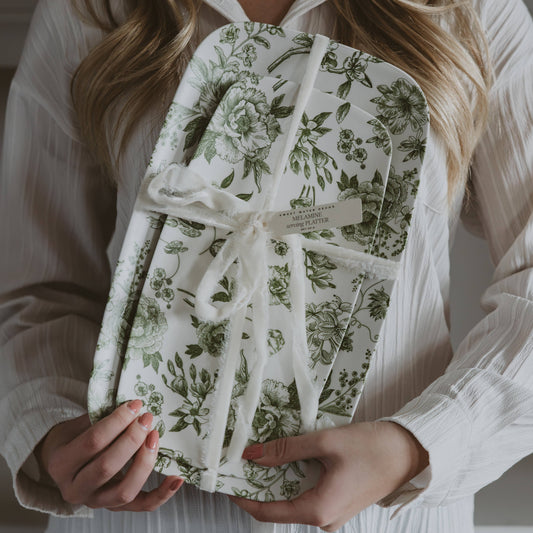 Set de 2 plateaux empilables en mélamine fleuris vert