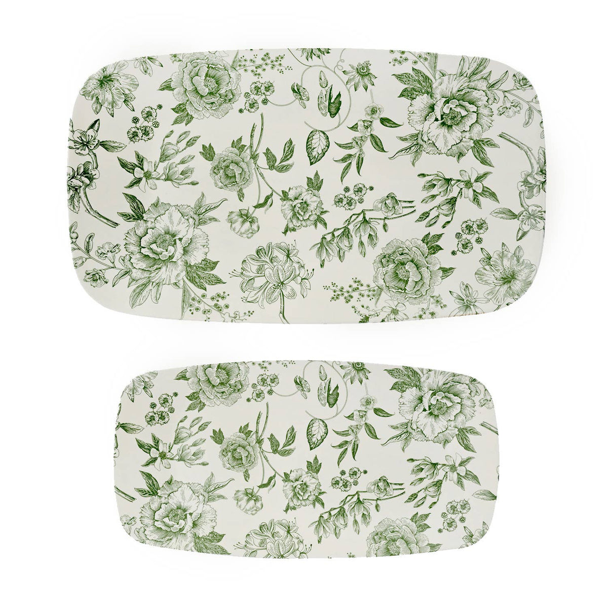 Set de 2 plateaux empilables en mélamine fleuris vert