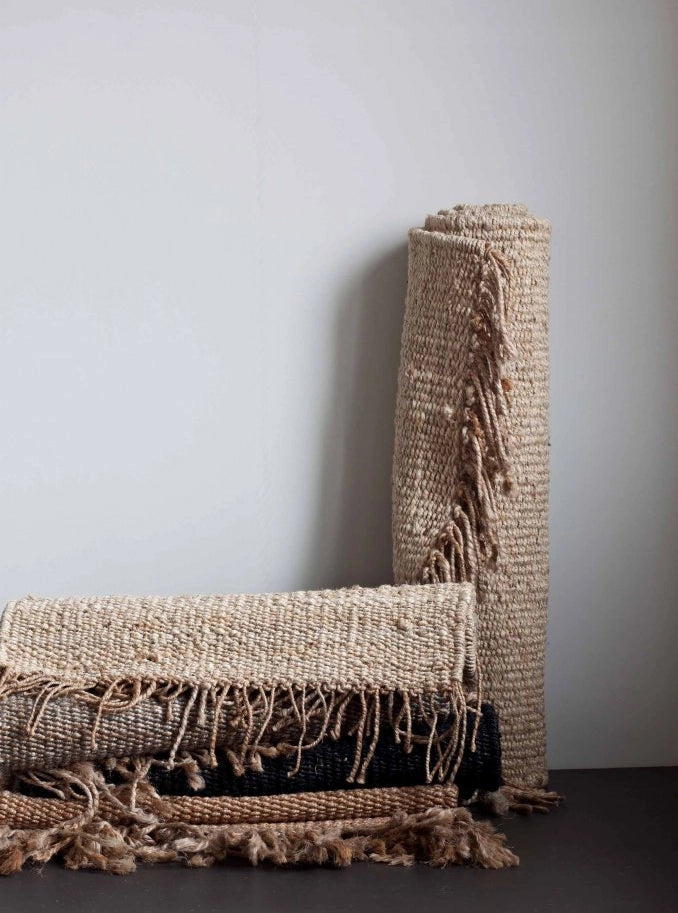 Tapis en chanvre avec franges - Beige chiné