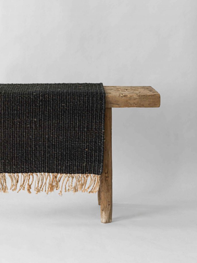 Tapis en chanvre avec franges - Noir