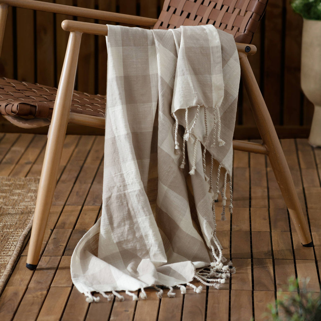 Plaid en Coton à Franges Vichy Naturel