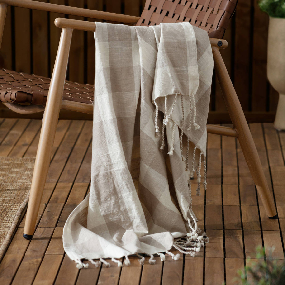 Plaid en Coton à Franges Vichy Naturel