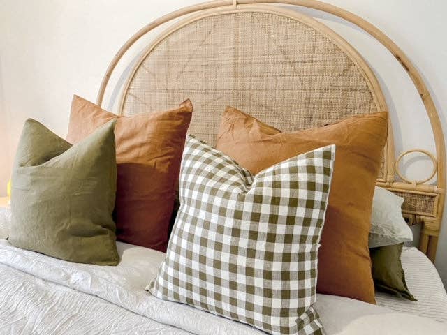 Coussin en lin - Olive Gingham