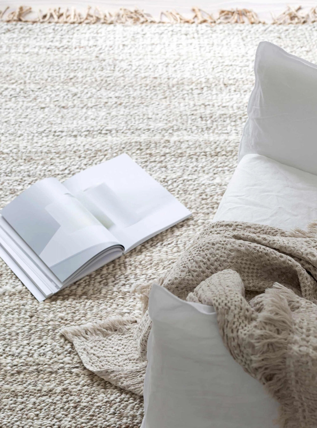 Tapis en chanvre avec franges - Blanchis