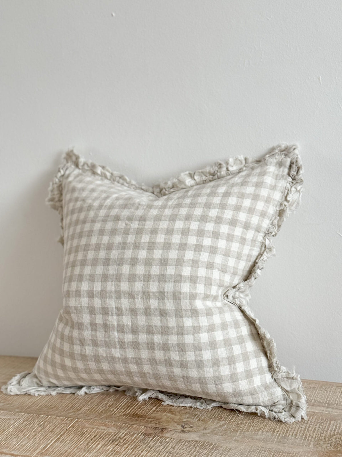 Coussin à carreaux vichy naturel, 45x45cm