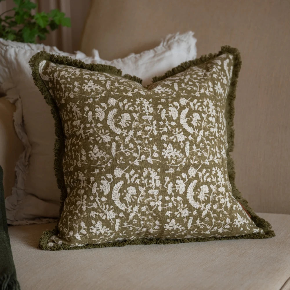 Housse de coussin Sadie olive - 45x45 cm