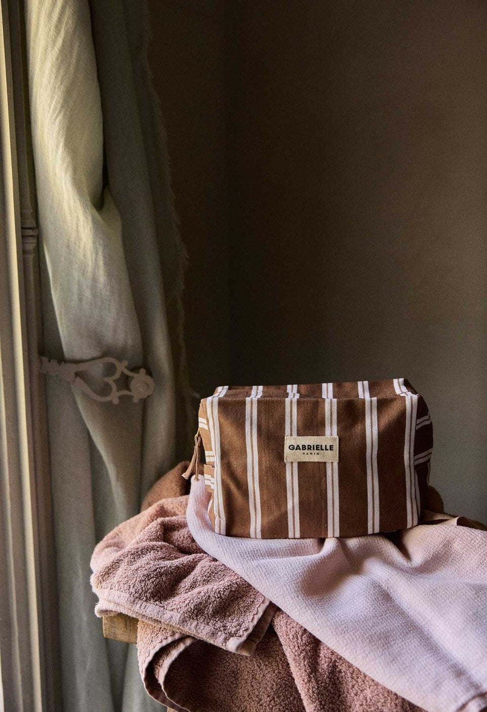 Trousse de toilette - rayures Noisette